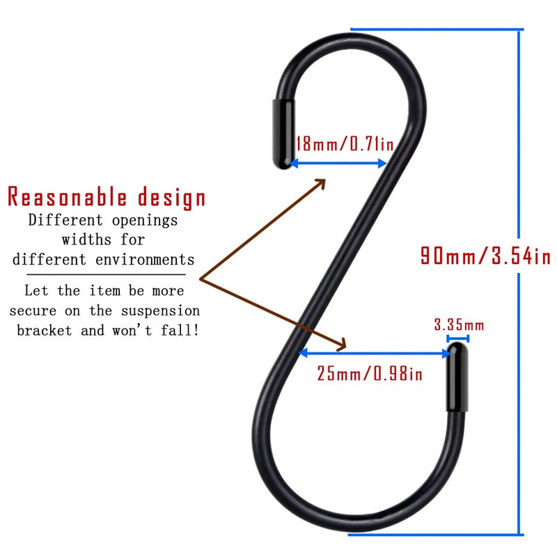 Lightique 30 Pack S Hooks, 3.54 In Matte Black Heavy Duty Metal S Hooks Can with Stand, Up to 33 lbs, For Kitchen, Office, Garden or Outdoor, Hanging Plants, Clothes, Pots, Pans, Cups, Bags, Jewelry, Towels - Image 3